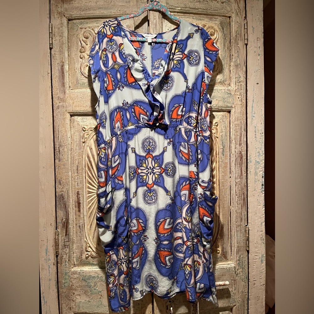 EUC Anna Scholz Kaleidoscope Print Crepe de Chine Frill Pocket Dress /20/